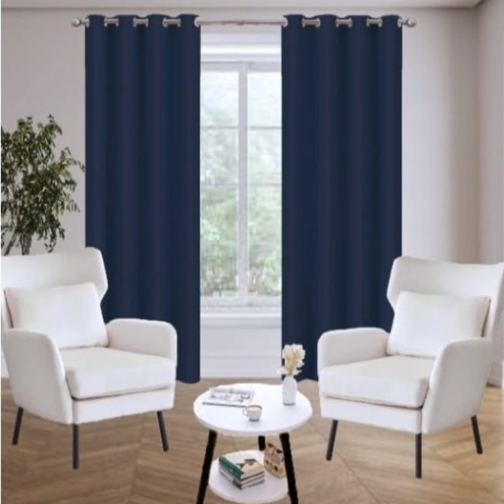 Navy Blue Grommet Full-Length Curtains Modern Accents 1 Panel